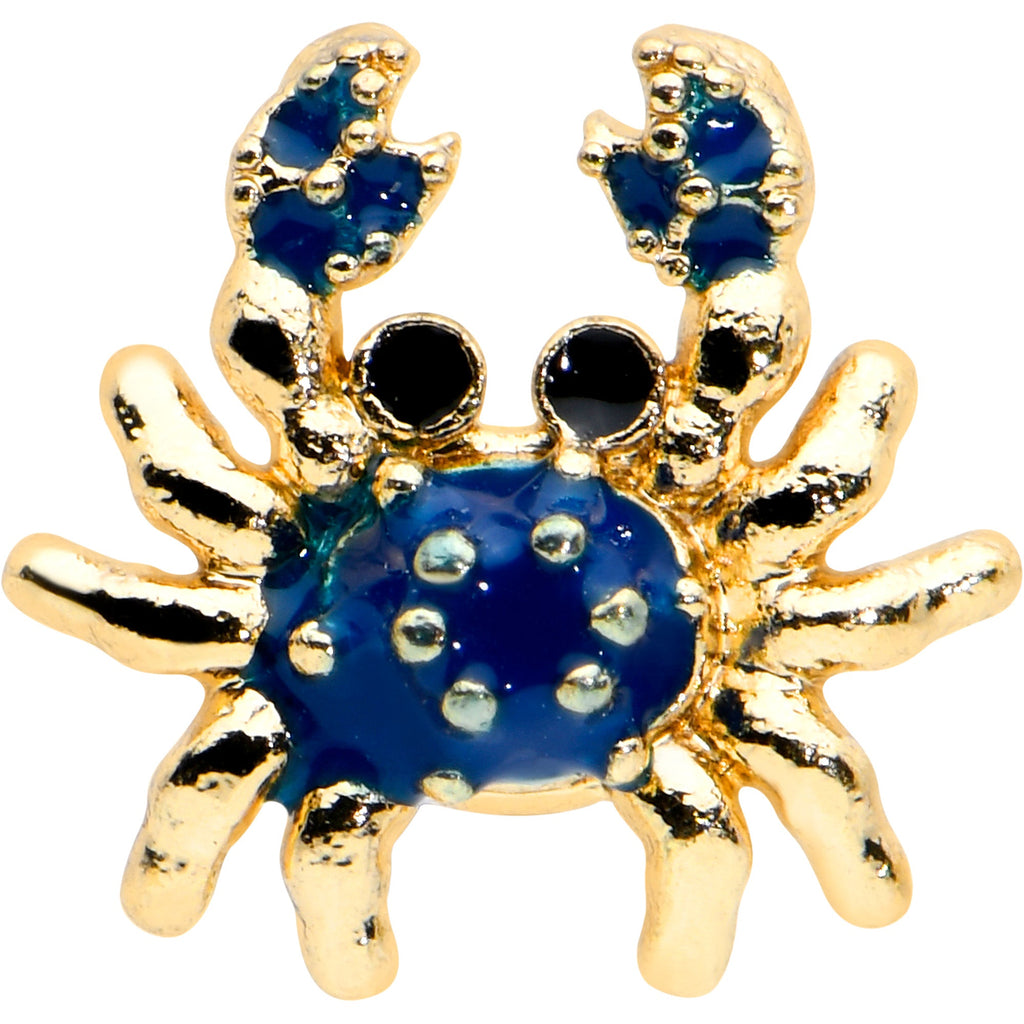 16G 1/4 Gold Tone Blue Crab Nautical Cartilage Tragus Earring