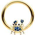 16G 3/8 Gold Tone Blue Crab Nautical BCR Captive Ring