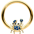 16G 3/8 Gold Tone Blue Crab Nautical BCR Captive Ring