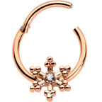 16G 3/8 Clear Gem Rose Gold Tone Snowflake Hinged Segment Ring