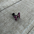16G 1/4 Pink Gem Black Midnight Butterfly Labret