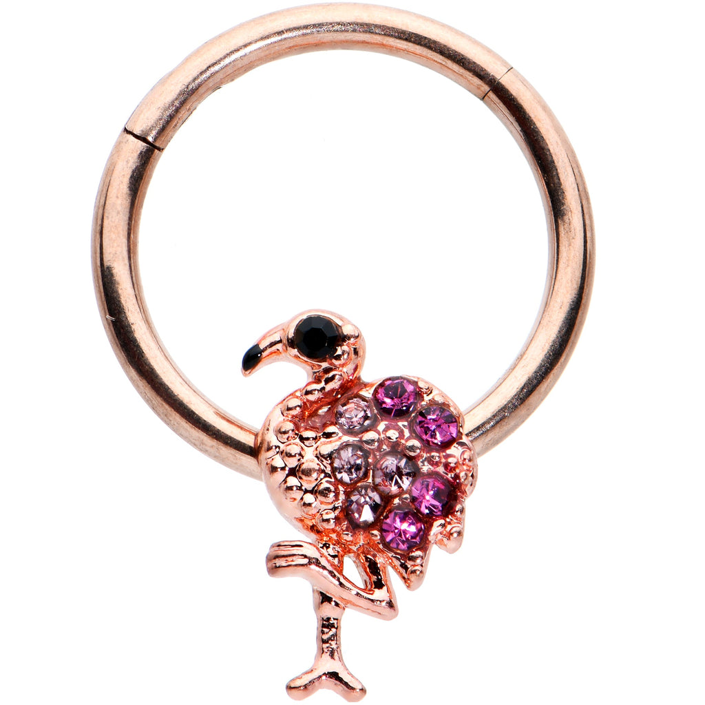 16G 3/8 Rose Gold Tone Fashion Flamingo Hinged Segment Ring