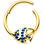 16G 3/8 Blue Gem Gold Tone Adorable Angelfish Hinged Segment Ring