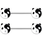 14G 9/16 Yin Yang Panda Bear Barbell Nipple Ring Set