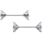 14G 9/16 Aurora Gem Deco Waves Barbell Nipple Ring Set