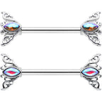 14G 9/16 Aurora Gem Deco Waves Barbell Nipple Ring Set