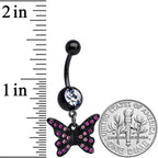 Clear Pink Gem Black Midnight Butterfly Dangle Belly Ring