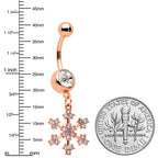 Clear Gem Rose Gold Tone Square Snowflake Holiday Dangle Belly Ring