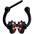 16G 5/16 Red Clear Gem Black Skulls Cartilage Clicker