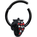 16G 3/8 Clear Red Gem Black Skull Halloween Hinged Segment Ring