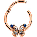 16G 3/8 Blue Gem Rose Gold Tone Butterfly Hinged Segment Ring