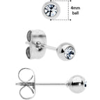 3mm 4mm 5mm Clear Gem Ball 316L Stainless Steel Stud Earrings 3 Pack