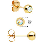 3mm 4mm 5mm Aurora Gem Gold Tone Ball 316L Steel Stud Earrings 3 Pack