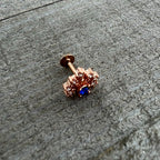 16G 1/4 Blue Clear Gem Rose Gold Tone Glamour Flare Labret