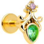 16G 1/4 Green Gem Gold Tone Shades of Spring Labret