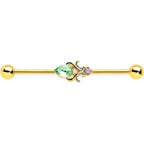 14G Green Gem Gold Tone Shades of Spring Industrial Barbell 38mm