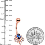 Clear Blue Gem Rose Gold Tone Glamour Flare Belly Ring