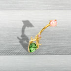Green Gem Gold Tone Shades of Spring Double Mount Belly Ring