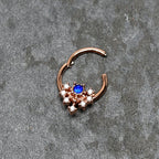 16G 3/8 Blue Gem Rose Gold Tone Glamour Flare Hinged Segment Ring