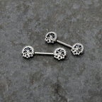 14G 1/2 Blue Clear Gem Abstract Arch Barbell Nipple Ring Set
