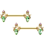 14G 9/16 Green Gem Gold Hue Spring Shades Barbell Nipple Ring Set
