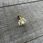 16G 5/16 White Faux Opal Gold Tone Sun Heart Labret Monroe Tragus