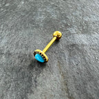 Gold Tone Southwestern Style Blue Drop Barbell Tongue Ring