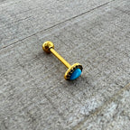 Gold Tone Southwestern Style Blue Drop Barbell Tongue Ring