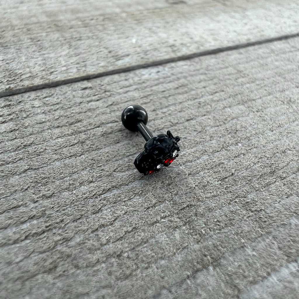 16G 1/4 Red Clear Gem Black Skull Halloween Cartilage Earring