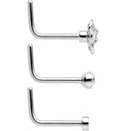 20G 1/4 Aurora Clear CZ Gem Flower L Shape Nose Ring Set of 6