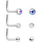 20G 1/4 Aurora Clear CZ Gem Flower L Shape Nose Ring Set of 6