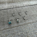 20G 1/4 Aurora Blue CZ Gem Flower L Shape Nose Ring Set of 6