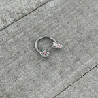 16G 3/8 Pink Butterfly Pink Gem Flower Horseshoe Circular Barbell