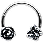 16G 3/8 Antiqued Butterfly Flower Horseshoe Circular Barbell