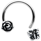 16G 3/8 Antiqued Butterfly Flower Horseshoe Circular Barbell