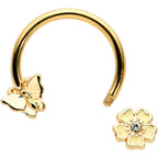 16G 3/8 Clear Gem Gold Tone Butterfly Angular Flower Horseshoe