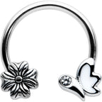 16G 3/8 Clear Gem White Butterfly Square Flower Horseshoe
