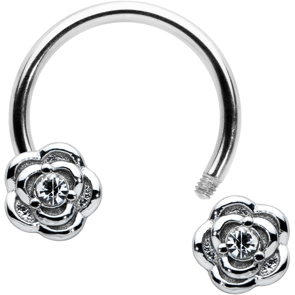 16G 3/8 Textured Blooming Flowers Horseshoe Circular Barbell