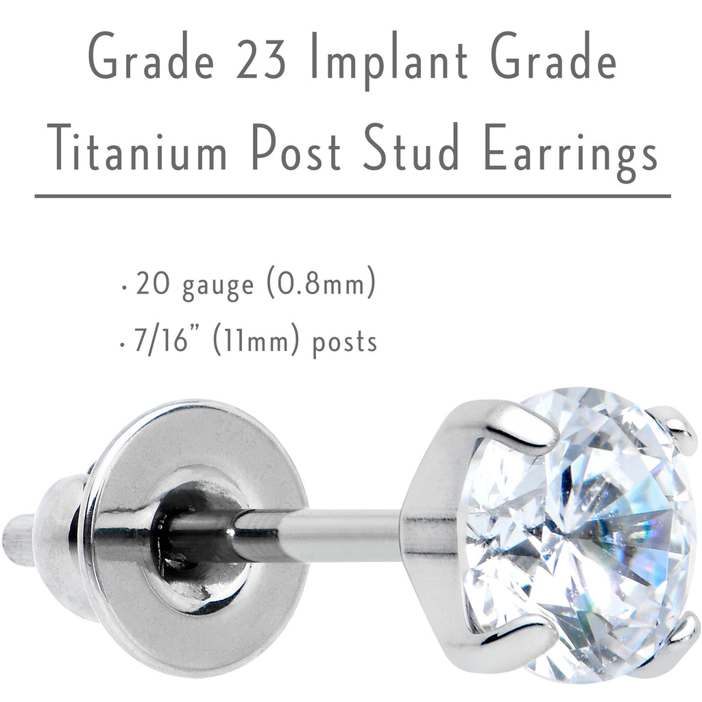 4mm Clear CZ Gem Implant Grade Titanium Stud Earrings