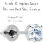 4mm Clear CZ Gem Implant Grade Titanium Stud Earrings