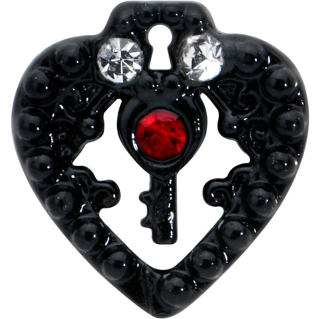 16G 5/16 Red Clear Gem Black Heart Key Labret Monroe Tragus