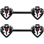 14G 9/16 Red Clear Gem Black Key Heart Barbell Nipple Ring Set