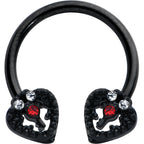 16G 3/8 Clear Red Gem Black Key Heart Horseshoe Circular Barbell