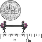 14G 9/16 Pink Gem Black Fashion Flamingo Barbell Nipple Ring Set