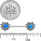 14G 9/16 Blue Synthetic Opal Sun Heart Nipple Ring Set