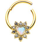 16G 3/8 White Faux Opal Gold Tone Sun Heart Hinged Segment Ring