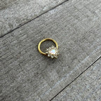 16G 3/8 White Faux Opal Gold Tone Sun Heart Hinged Segment Ring