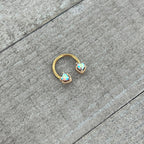 16G 3/8 Aurora Gem Gold Tone Duo Heart Horseshoe Circular Barbell