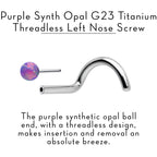 18G 1/4 Purple Synth Opal G23 Titanium Threadless Left Nose Screw