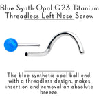 20G 1/4 Blue Synth Opal G23 Titanium Threadless Left Nose Screw